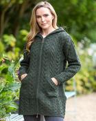 Irish Aran Hooded Coat Army Green - Army Green / M image