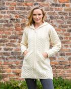 Irish Aran Hooded Coat Natural - Natural White / S