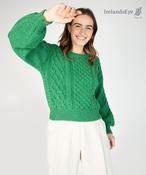 Honeysuckle Cropped Aran Sweater Green Marl - XS