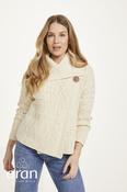 One Button Aran Ladies Cardigan - Natural / L