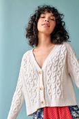 Cropped Cable Knit V Neck Cardigan Ivory - S image
