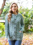 Irish Supersoft Aran Cardigan Aqua - L