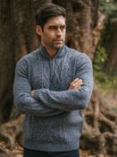 Wool Blend Aran Half Zip Sweater Denim Blue - Denim Marl / XXL image