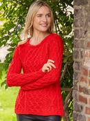Lambay Lattice Cable Knit Aran Sweater Scarlet - XL