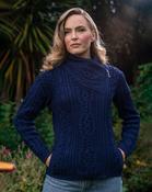 Aran Cable Knit Side Zip Deep Water Blue - M