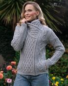 Aran Cable Knit Side Zip Silver Grey - XL
