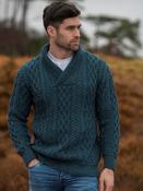 Merino Shawl Neck Sweater Peacock - XXL