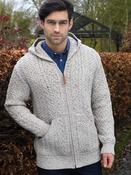 Mens Cable Knit Hooded Cardigan - Oatmeal / M