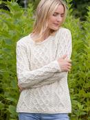 Lambay Lattice Cable Aran Sweater Natural - XS