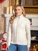 Ladies Aran Turtleneck Zip Natural - Natural / S