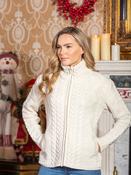 Ladies Aran Turtleneck Zip Natural - Red / M image