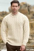 Unisex Chunky Cable Knit Crew Neck Sweater Natural - M image