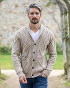 Mens v Neck Cable Knit Cardigan Parsnip - Beige / XL