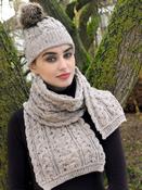 Aran Cable Knit Hat Pom Pom Oatmeal image