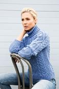 Womens Turtleneck Cable Knit Sweater - Sky Blue / S image