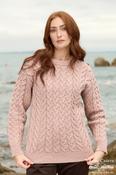Unisex Cable Knit Crew Neck Sweater Pink - L image