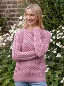 Ladies Merino Wool Fitted Aran Sweater Pink - S image