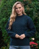 Pure Wool Aran Sweater Unisex Black Watch - L