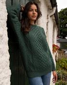 Pure Wool Unisex Aran Sweater Moss Green - M image