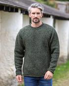 100% Donegal Wool Roll Neck Sweater  Olive Green - L