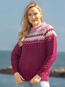 Ladies Merino Wool Fitted Fairisle Sweater Raspberry - M