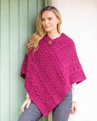 100% Merino Wool Button Poncho Raspberry One Size