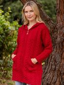 Hooded Coat with Celtic Knot Zipper Cherry - XS
