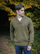 Wool Blend Aran Shawl Neck Sweater Autumn Mix - S / Autumn