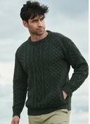 Crew Neck Sweater with Tweed details Army Green - XL