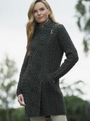 Womens Aran sweater Coat side zip - Army Green / XS