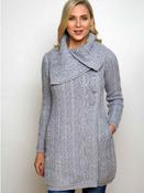 Womens Merino Wool Chunky Collar Aran Coatigan - Soft Grey / XS