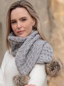Silver Pom Pom Aran Scarf - Silver image
