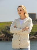 Super Soft Aran V Neck Cardigan Natural - XS