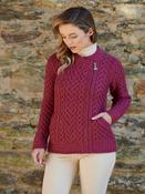 Super Soft Aran Zip Cardigan - Raspberry / S