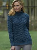 Super Soft High Neck Cable Knit Sweater - Teal / L image