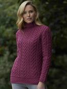 Super Soft High Neck Cable Knit Sweater - Raspberry Mix / L image