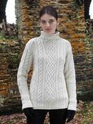Super Soft Aran Cable Knit Roll Neck Sweater - Natural / L