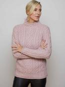 Super Soft Aran Cable Knit Roll Neck Sweater - Pink / XL image