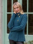 Super Soft Merino Wool Aran Cardigan Teal - XL