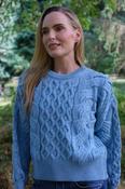 Crop Cable Aran Super Soft Merino Wool Sweater Sky Blue - S image
