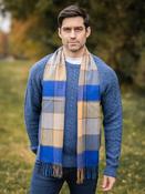 Wool and Cashmere Unisex Scarf Blue and Yellow Check - Blue / One Size