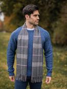 Wool and Cashmere Unisex Scarf Charcoal With Pink Check - Charcoal / One Size image