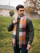 Wool and Cashmere Unisex Scarf Yellow Orange Check - Yellow / One Size