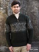 Half Zip Aran Sweater with Celtic Design Green - M image
