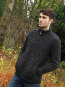 Zip Cardigan with Patch Shoulder - Charcoal / L