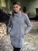 Womens Aran sweater Coat side zip - Army Green / M