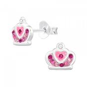 Childrens Sterling Silver Pink Crown Earrings image