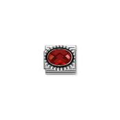 Composable FACETED STONES, steel with 925 sterling silver OVAL BEADED RICH SETTING RED