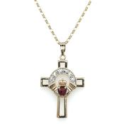Vintage 9ct Yellow Gold Garnet And Diamond Claddagh Cross Pendant image