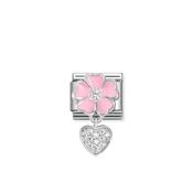 Composable Classic CHARMS steel, 925 sterling silver, enamel and cz Pink flower with Heart
